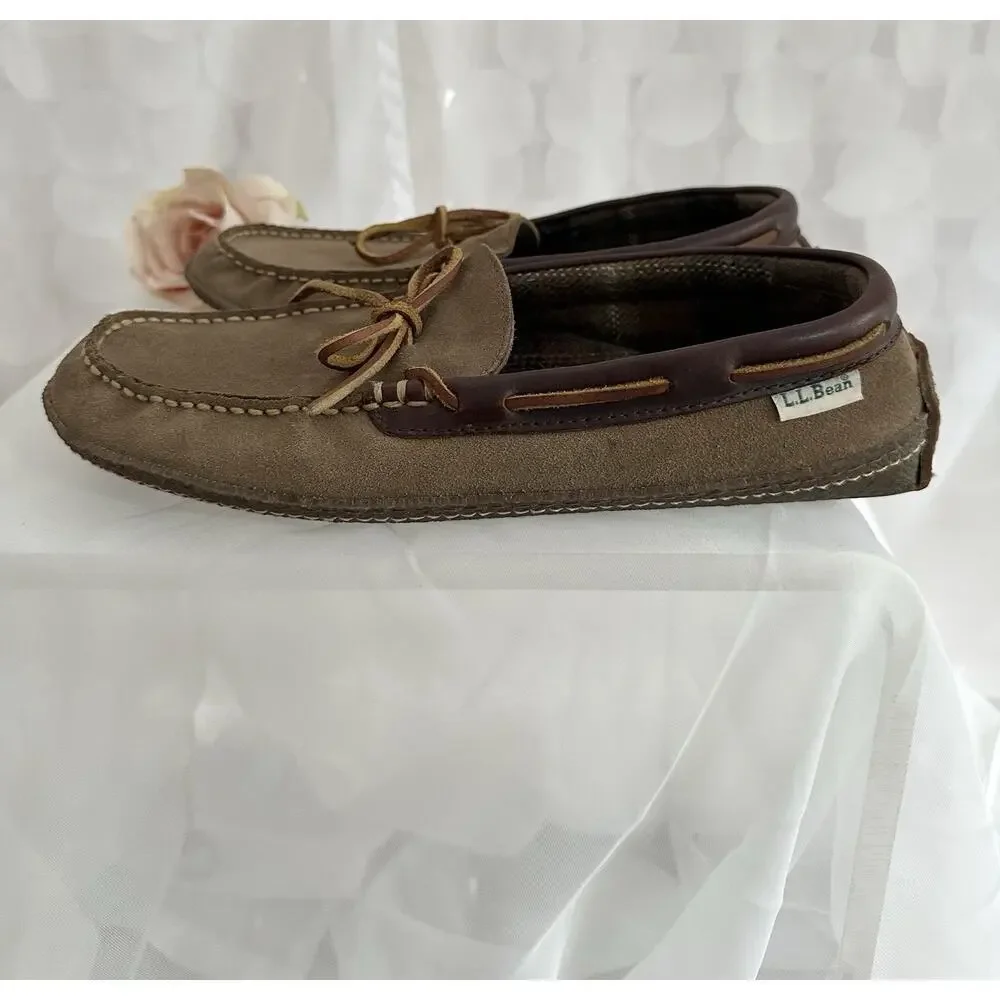 L.L. Bean Suede Hand-sewn Slipper Moccasin Flannel Lined Men's Size 9 Medium